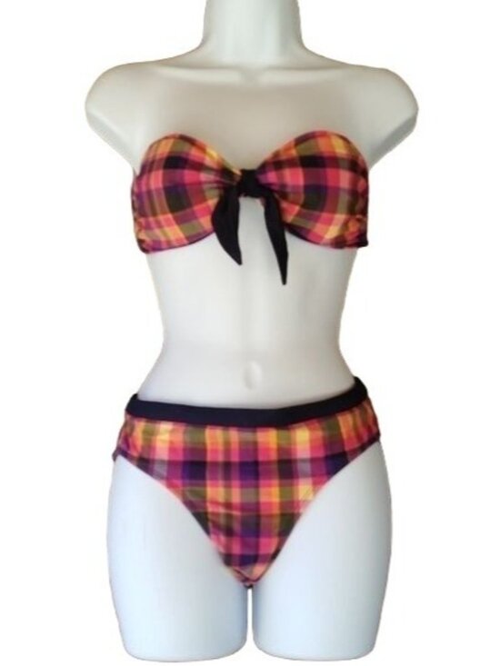 Isaac Mizrahi Other - Isaac Mizrahi For Target Women's Small Plaid Bikini Set Bandeau Knot Swim Preppy